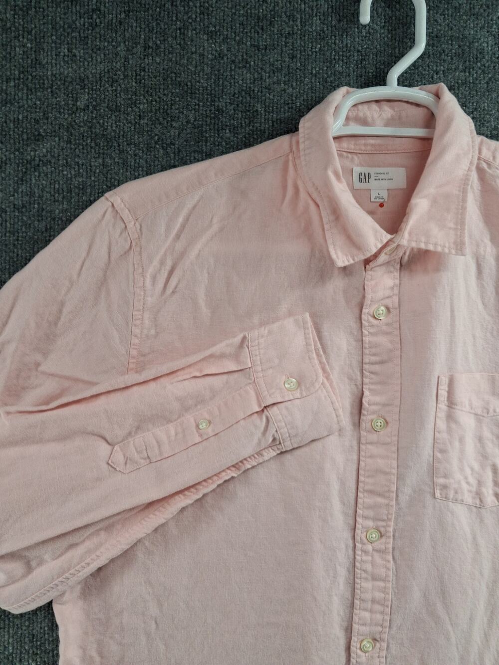 Gap Linen Shirt Mens Large Pink Button Up Long Sleeve